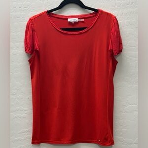 Calvin Klein Vibrant Red Flutter Short Sleeve Blouse